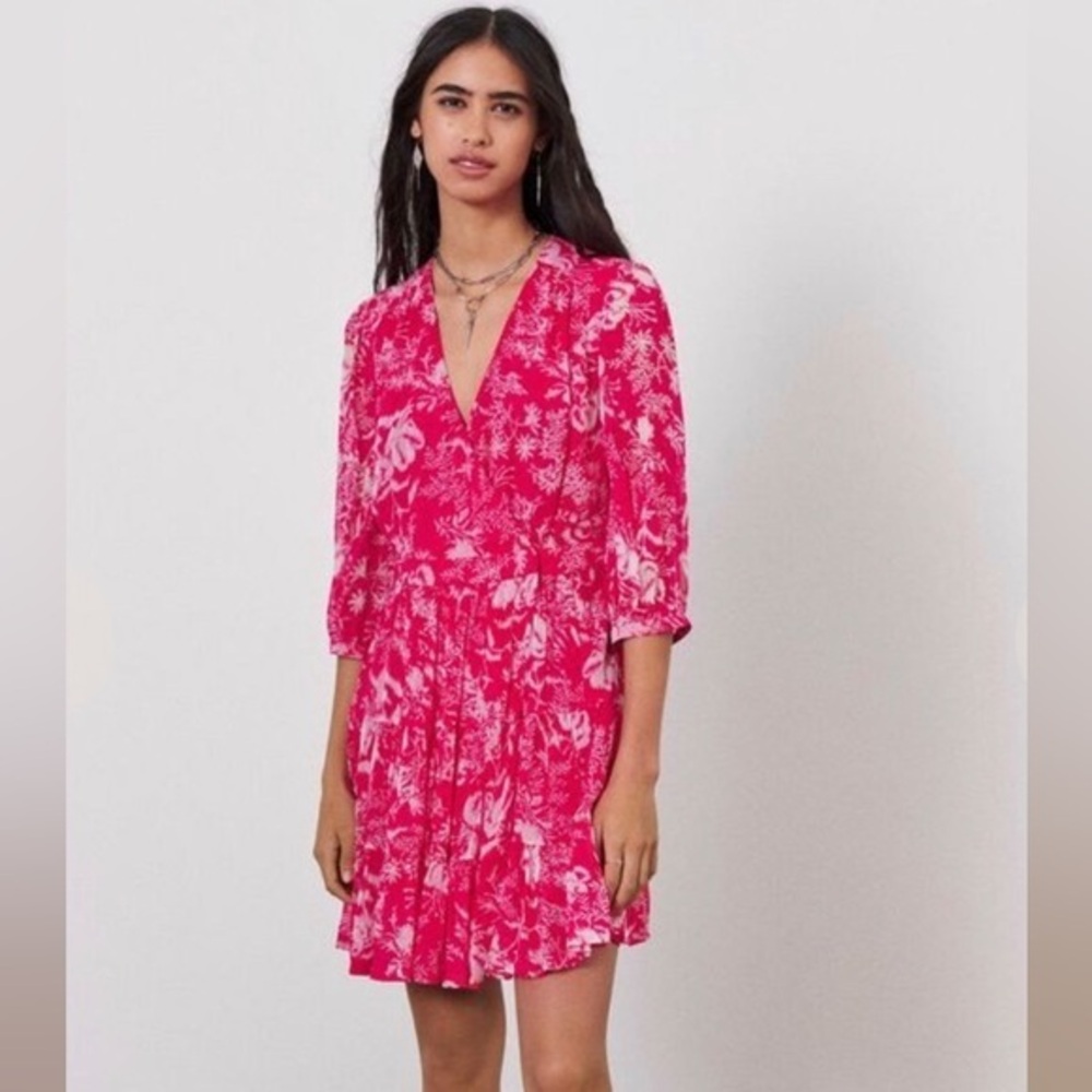 NWOT Ba&sh Ulia Dress in Rose Pink Mini Long Sleeve Wrap Small